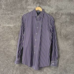 Polo by Ralph Lauren Shirt Mens 17.5 Purple Striped Long Sleeve Button Up Regent